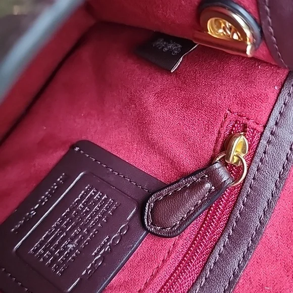 Coach Embossed Brown Crossbody Bag with Gold Chain